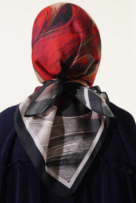 Tuval Desen Eşarp Siyah Bej - Thumbnail