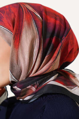 Tuval Desen Eşarp Siyah Bej - Thumbnail