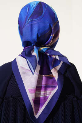 Tuval Desen Eşarp Mor - Thumbnail