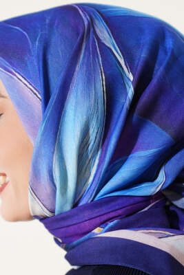 Tuval Desen Eşarp Mor - Thumbnail