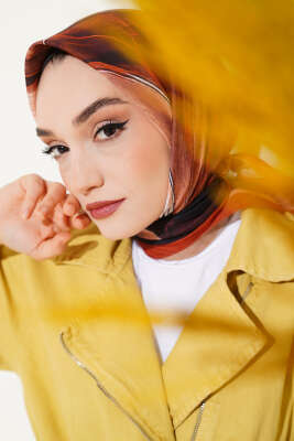 Tuval Desen Eşarp Mocha - Thumbnail