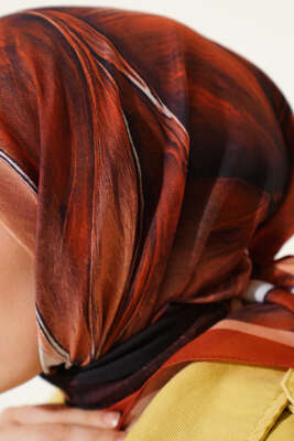 Tuval Desen Eşarp Mocha - Thumbnail