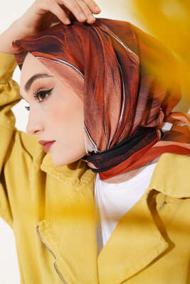 Tuval Desen Eşarp Mocha - Thumbnail