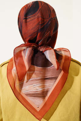 Tuval Desen Eşarp Mocha - Thumbnail