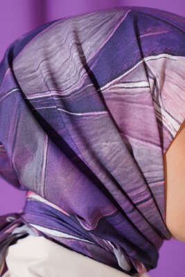 Tuval Desen Eşarp Lila - Thumbnail