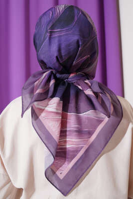 Tuval Desen Eşarp Lila - Thumbnail