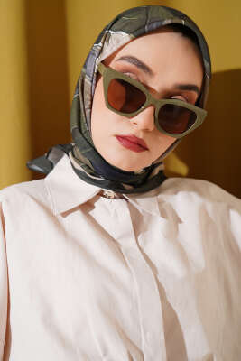 Tuval Desen Eşarp Haki - Thumbnail