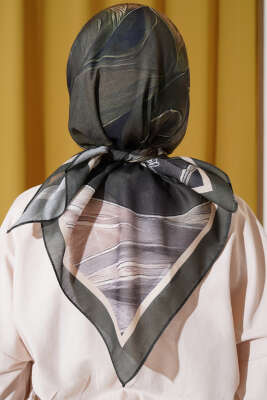 Tuval Desen Eşarp Haki - Thumbnail