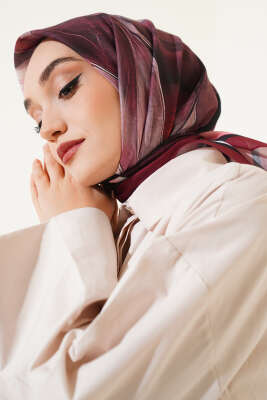 Tuval Desen Eşarp Bordo - Thumbnail