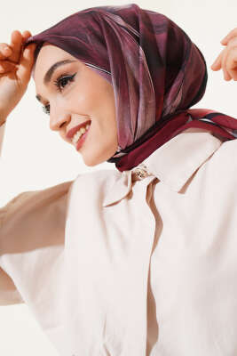 Tuval Desen Eşarp Bordo - Thumbnail