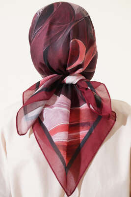 Tuval Desen Eşarp Bordo - Thumbnail