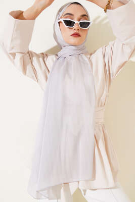 Kendinden Şeritli Jakar Şal Gri - Thumbnail