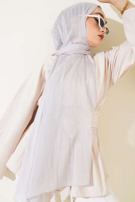 Kendinden Şeritli Jakar Şal Gri - Thumbnail