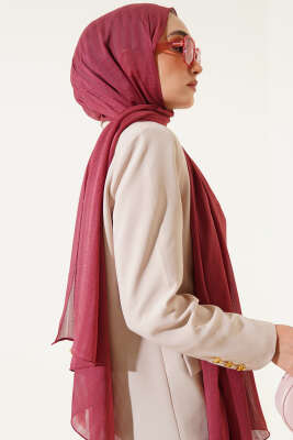 Kendinden Şeritli Jakar Şal Gül Kurusu - Thumbnail