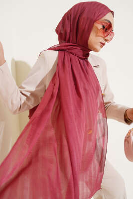 Kendinden Şeritli Jakar Şal Gül Kurusu - Thumbnail