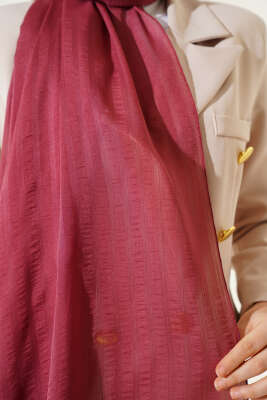 Kendinden Şeritli Jakar Şal Gül Kurusu - Thumbnail