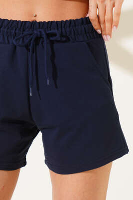 Bel Lastikli Kısa Şort Lacivert - Thumbnail