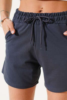 Bel Lastikli Kısa Şort Füme - Thumbnail