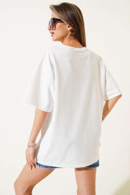 Pembe Panter Baskılı T-shirt Beyaz - Thumbnail