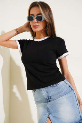 Omuz Düğmeli Bluz Siyah - Thumbnail