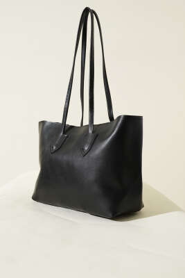 İnce Kulplu Fermuarlı Çanta Siyah - Thumbnail