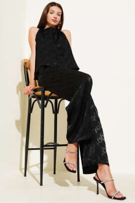 Pazarium - Askılı Jakar İkili Takım Siyah