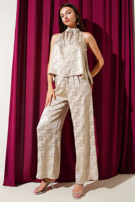 Pazarium - Askılı Jakar İkili Takım Bej