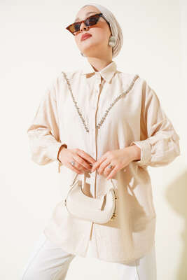 Pazarium - V Taşlı Gömlek Bej