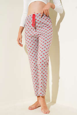 Pazarium - Kalp Desenli Pijama Altı Kayrak Grisi