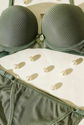 Double Push Up Fitilli Sütyen Takım Haki - Thumbnail