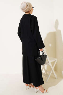 İp Bağlamalı Etekli Kot İkili Takım Siyah - Thumbnail