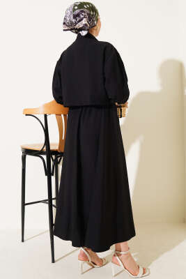 Göğüs Cepli Fermuarlı Etekli İkili Takım Siyah - Thumbnail