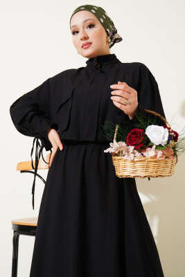 Göğüs Cepli Fermuarlı Etekli İkili Takım Siyah - Thumbnail