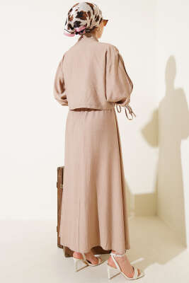 Göğüs Cepli Fermuarlı Etekli İkili Takım Latte - Thumbnail