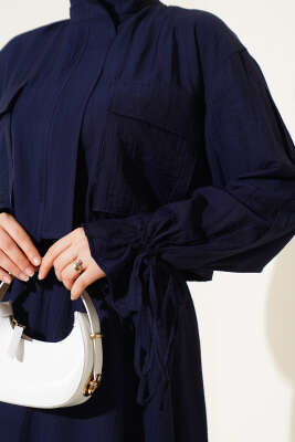 Göğüs Cepli Fermuarlı Etekli İkili Takım Lacivert - Thumbnail