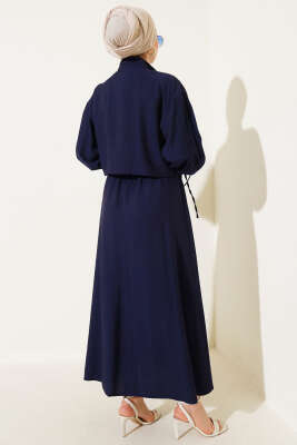 Göğüs Cepli Fermuarlı Etekli İkili Takım Lacivert - Thumbnail