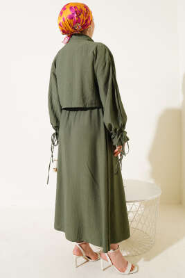 Göğüs Cepli Fermuarlı Etekli İkili Takım Haki - Thumbnail