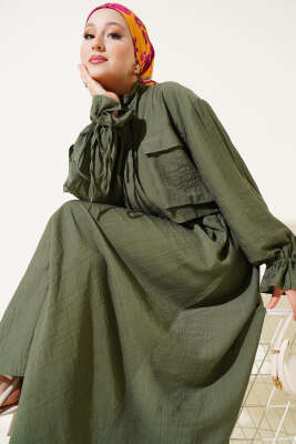 Göğüs Cepli Fermuarlı Etekli İkili Takım Haki - Thumbnail