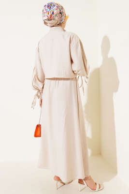 Göğüs Cepli Fermuarlı Etekli İkili Takım Bej - Thumbnail