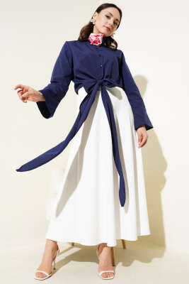 Önden Bağlamalı Kısa Gömlek Lacivert - Thumbnail