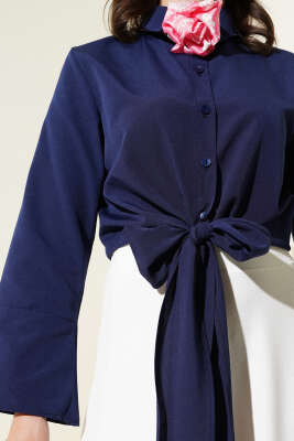 Önden Bağlamalı Kısa Gömlek Lacivert - Thumbnail