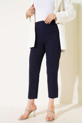 Pazarium - Bel Çımalı Dar Paça Kumaş Pantolon Lacivert