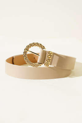 Pazarium - Desenli Metal Tokalı Kemer Bej