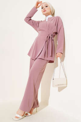 Pazarium - Bel Pensli Yandan Bağlamalı İkili Takım Gül Kurusu