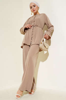 Pazarium - Brit Düğmeli Bilek Tünelli İkili Takım Vizon