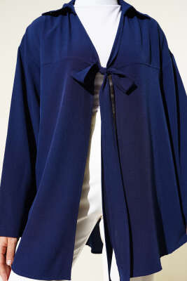 Klasik Yaka Bağlamalı Kimono Lacivert - Thumbnail