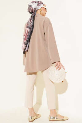 Klasik Yaka Bağlamalı Kimono Vizon - Thumbnail