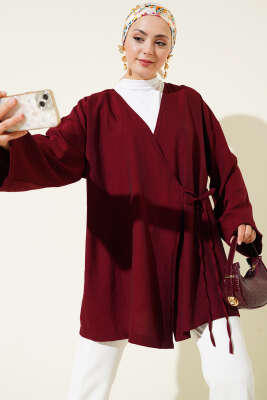 Pazarium - İp Bağlamalı Kimono Bordo