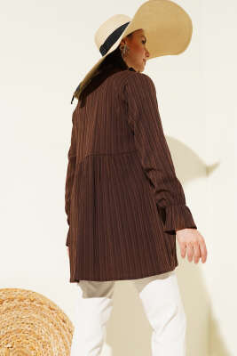 Yakası Fırfırlı Bürümcük Kimono Kahve - Thumbnail