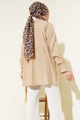 Yakası Fırfırlı Bürümcük Kimono Bej - Thumbnail